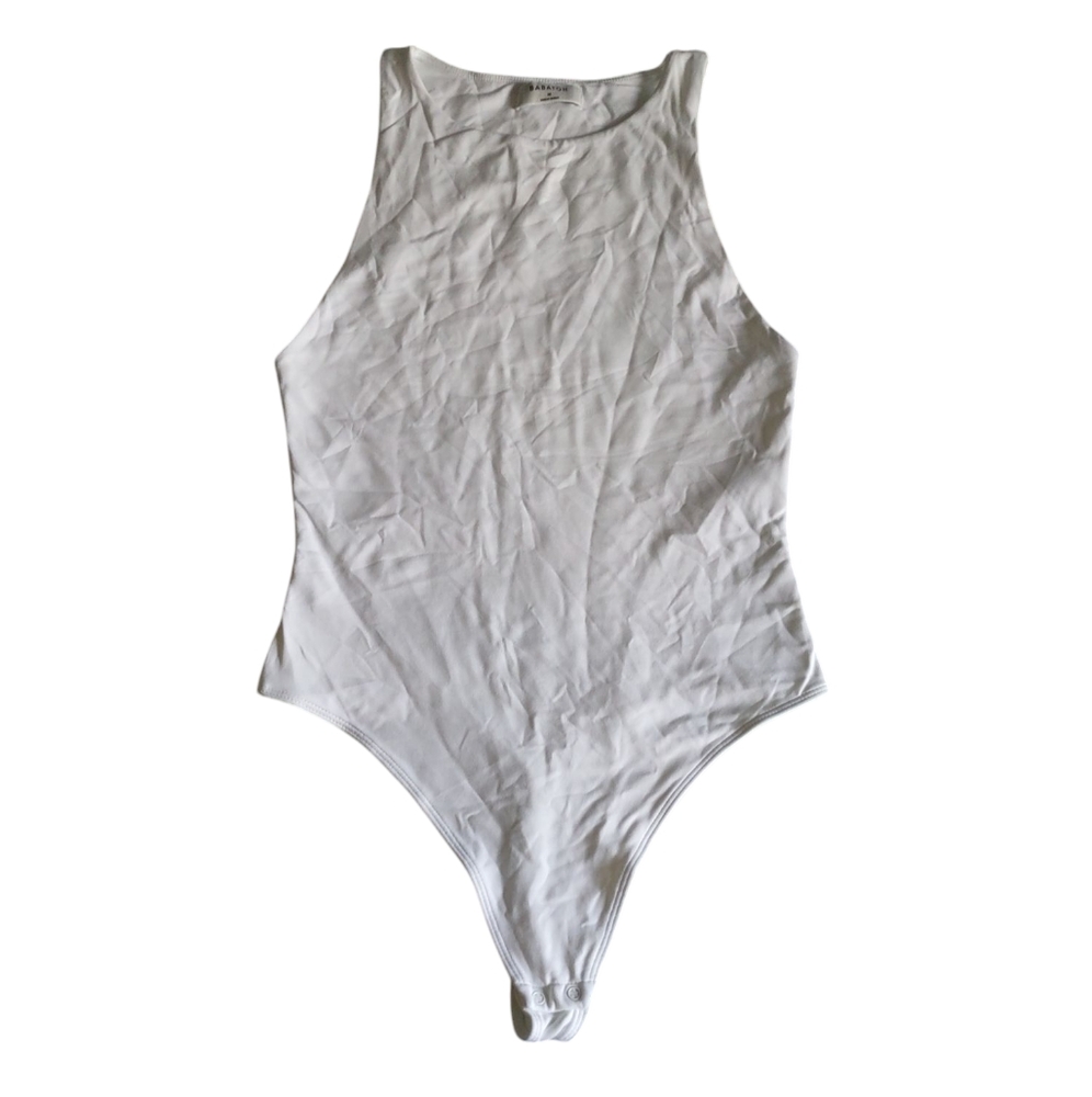 Babaton Medium White Sleeveless Snap Crotch Bodysuit